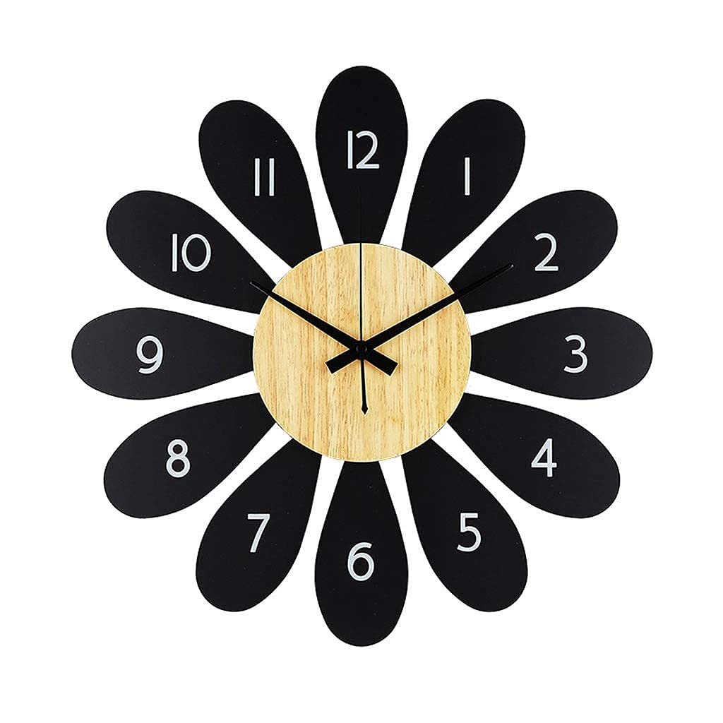 Horloge murale nordique tournesol montre en bois silencieuse