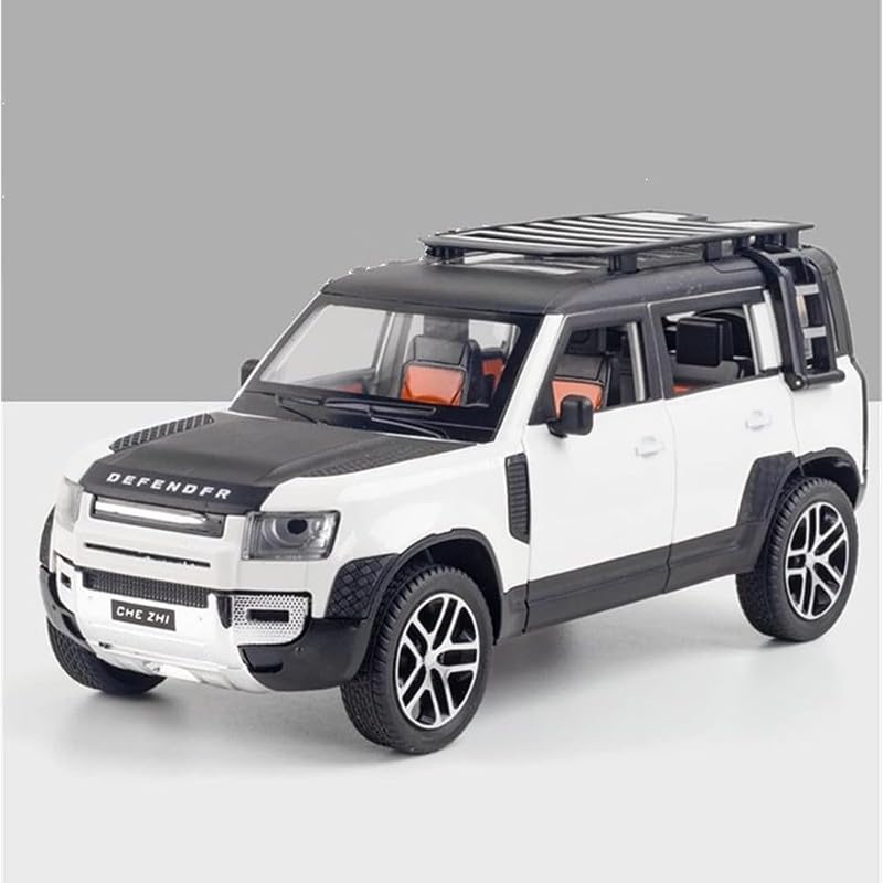 Image of Kids Model 1:24 Land Rover Defender Die Cast Metal Car Pull Back Action Opening Doors with Realistic Engine Sound Lights Toy Car Gift for Boys - White