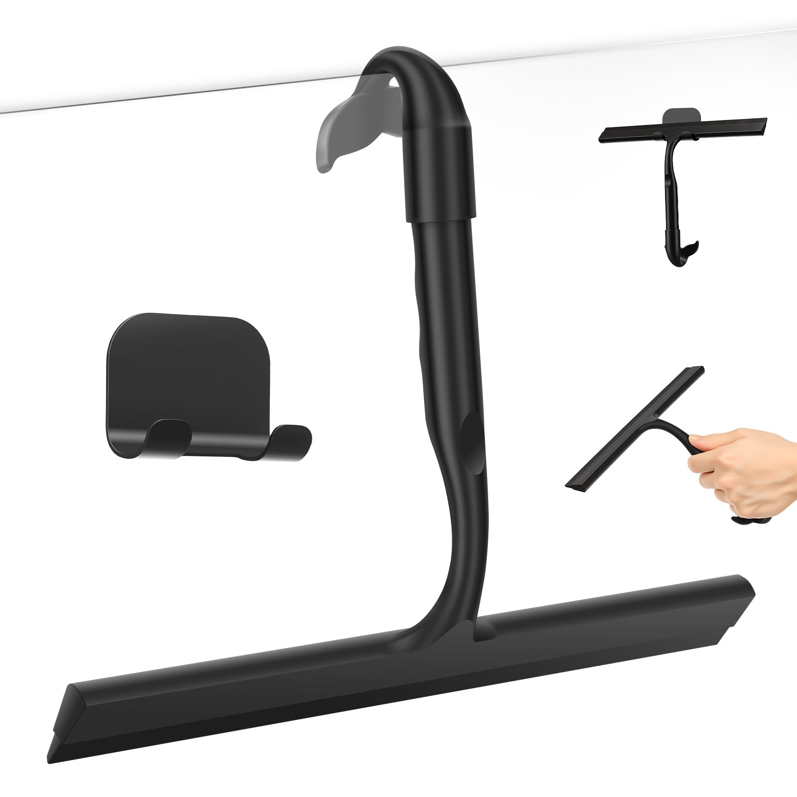 Airener Shower Squeegee, Silicone Window Glass Shower Scraper with Built-in Hook, Streak-Free Showers Cleaner for Bathroom, Mirrors, Windows, Cars, Tiles, Kitchen(With hanger)
