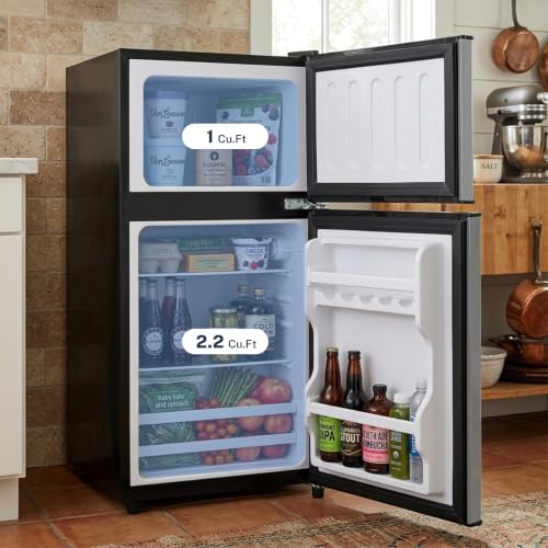 Image of Simple Deluxe 3.2 Cu.Ft Mini Fridge with Freezer, 2 Door Small Refrigerator with Adjustable Thermostat Energy-efficient Low Noise, Compact Fridge for Bedroom, Office, Dorm, Pewter