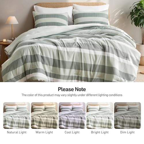 Regency Heights Queen Size Striped 3 Pieces Comforter Set, Sage Green - image 8