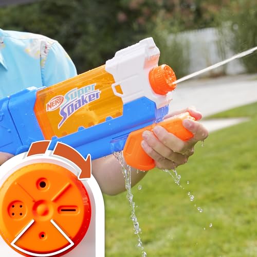 Nerf Super Soaker Flip Fill Wasserblaster mit 4 Modi (Einzelstrahl, Streustrahl und Fächerstrahl), schnelles Befüllen, Outdoorspielzeug mit 887 ml Tank, Wasserspiel für Jungen und Mädchen