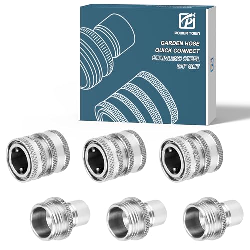 POWER TOWN Quick Connect Hose Fittings Garden Hose Quick Disconnect Set Universal Fit 3/4 Inch GHT Stainless Steel Water Hose Connector 3 Pack