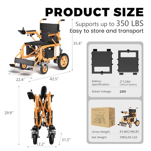 Image of Hassky Electric Wheelchair for Adults with Dual Shock Absorption,25 Miles Long Range Power Wheelchair for Seniors,All Terrain Motorized Wheelchair with a Robust 39KG (86LB) Weight,Orange