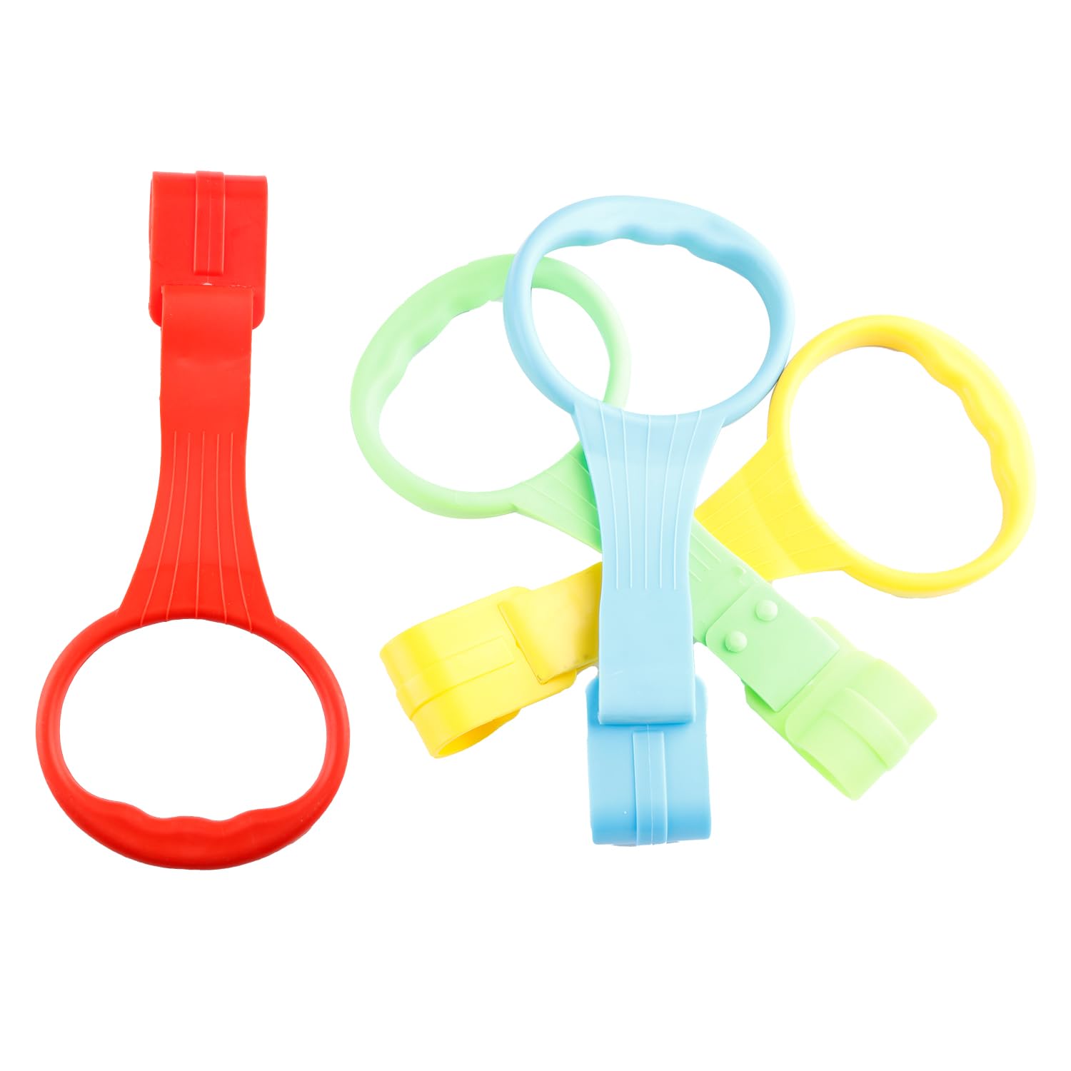 Wellrun 4pcs Baby Cot Pull Up Rings,4 Colours Safety Standing Training Handles,Easy Grip Handles for Playpen Strollers