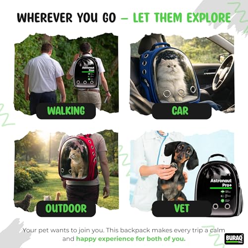 Image of Buraq Astronaut Pro Pet Carrier Backpack (41L x 32W x 26H cm) - Transparent Bubble Capsule Design, Airline-Approved, Breathable & Ventilated Travel Bag for Cats