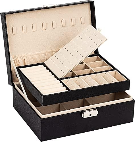 ADEL DREAM Caixa de joias, mala de viagem para joias, pequena caixa de jóias para mulheres e meninas, para guardar anéis, brincos, colares, (preto 2)