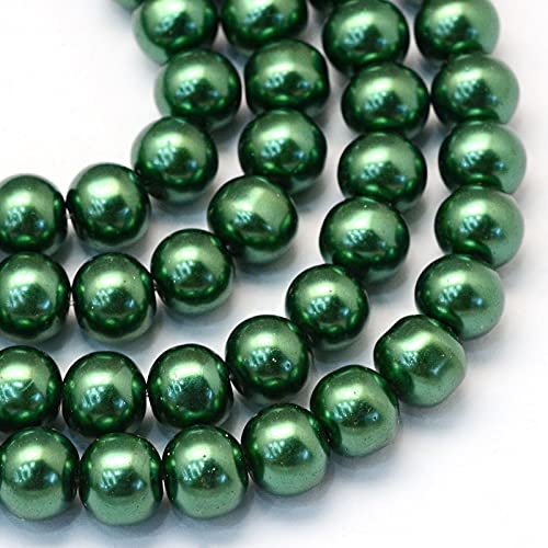 Cheriswelry 200 pcs 8mm Glass Pearls Round Beads Pearlized Spacers Painted Satin Luster Glass Pearl Charms for Jewelry Bracelet Earrings Making, Green