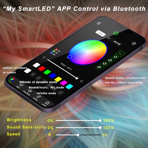 Image of AZIMOM 4color 36W Twinkle Fiber Optic Starlight Box, 4Port Light Source Sound Activated Remote APP Control for Home Indoor Ceiling Car Headliner Star Lighting Decoration