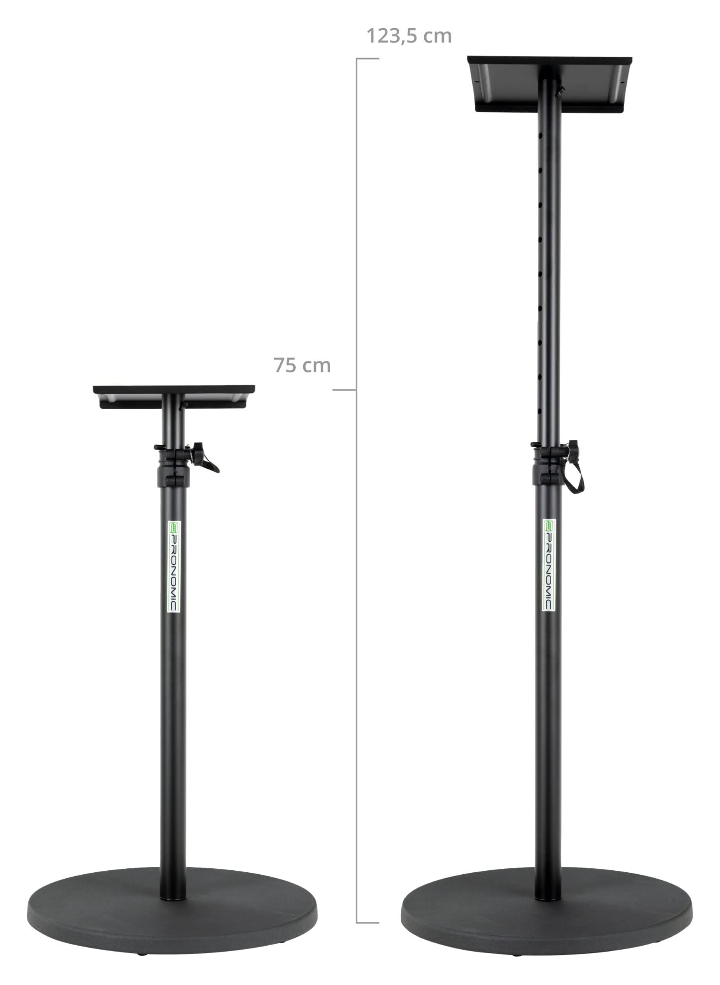 Pronomic SLS-128 BK Pied Pour Monitor Studio - Support Enceintes Pour Moniteurs Studio - Pied Avec Socle Rond Stable - Support Réglable De 75 À 123,5 cm - Plateau 23 x 23 cm - Noir