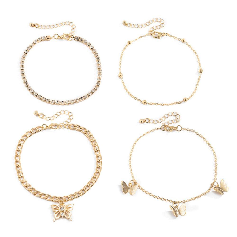 cavigliera Cavigliera multistrato con diamanti retrò Temperamento semplice Farfalla intelligente Cavigliera micro-intarsiata Accessori per gioielli femminili (Colore : S) (2 G)