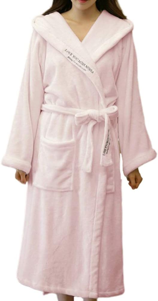 Hemoton Bath Robes for Women, Long Pink Plush Female Bathrobe Hooded Bathrobe, Shower Robe Fuzzy