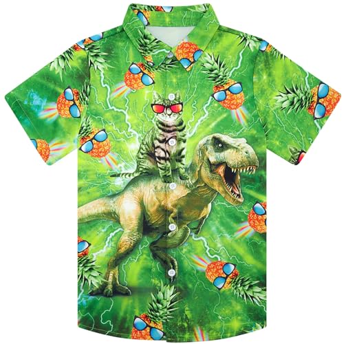 Image of uideazone Boys Hawaiian Shirts Novelty Printed Funky Short Sleeve Button Down Shirt Kids Aloha Luau Shirt 7-14T