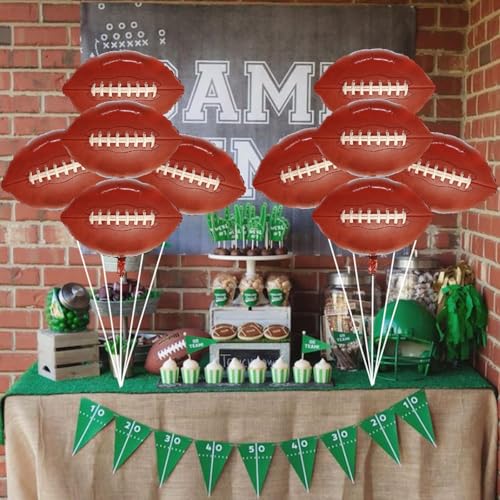 Image of 5 Pieces Large Football Party Balloons, Brown Football Shaped Mylar Foil Balloons Sports Theme Party Decorations for Boys Men Football Fans Tailgate Birthday Party Sport Decorations Supplies