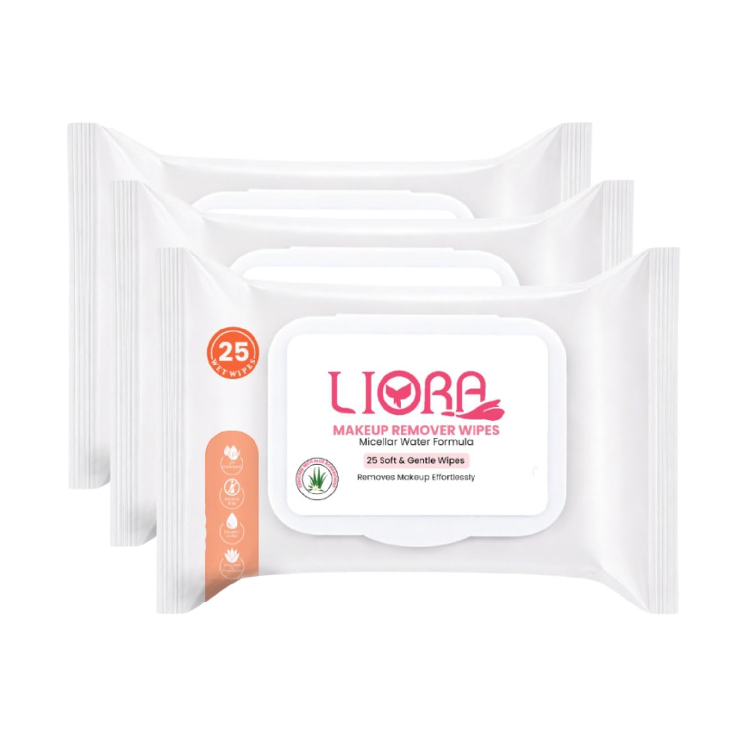 Liora Makeup Remover Wipes 3x25 Count | Pack Of 3 | Gentle Cleansing Facial Wipes Makeup Remover (75 Wipes)-image-8