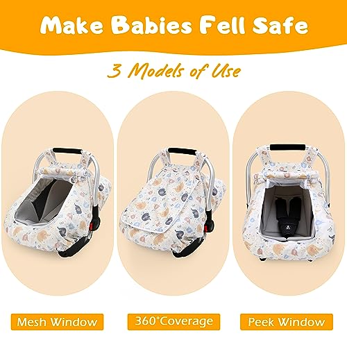 Image of Car Seat Covers for Babies, Baby Car Seat Cover for Boys Girls with Breathable Mesh Window, Lightweight Infant Car Seat Canopy for All Seasons, Universal Fit Most Baby Car Seat(Elephant)