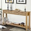Wnutrees Farmhouse Console Table with 4 Rattan Drawers, 60" Long Narrow Boho Foyer Sofa Tables with Open Storage Shelves for Entryway,Hallway,Living Room, Natural