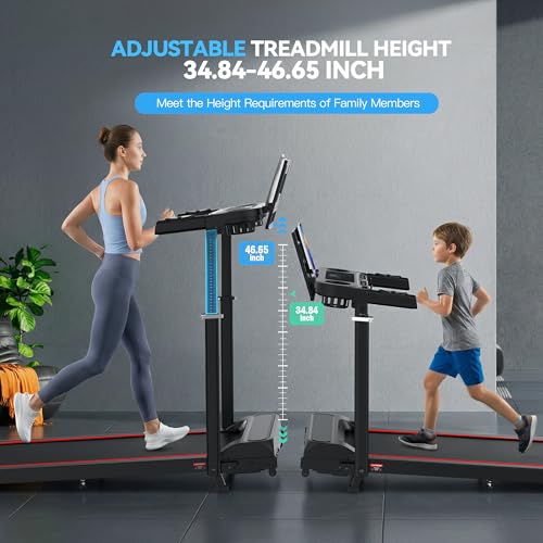 Image of Treadmill with Desk Workstation & Adjustable Height, 450 lbs Weight Capacity, Folding Incline Treadmill with Handle Bar, Portable Ultra-Quiet 3.5HP Walking Pad Treadmill with Desktop for Home Office