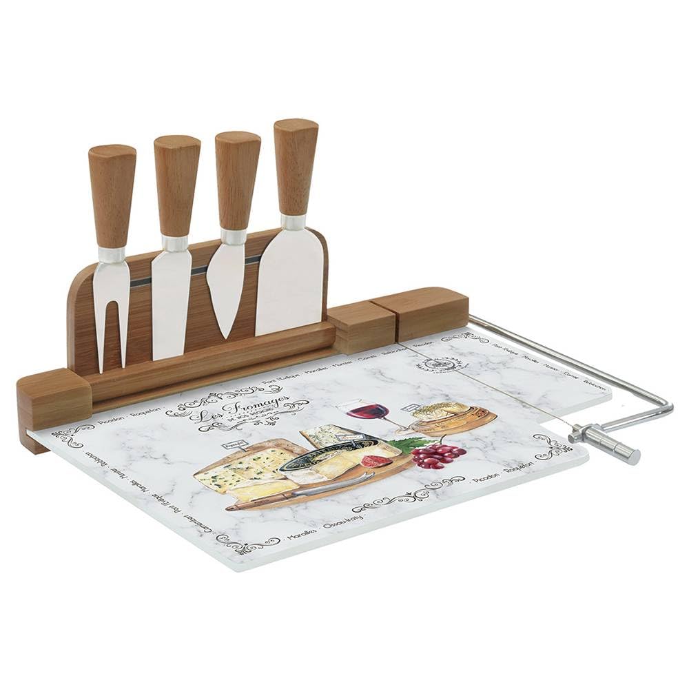 Coffret Plateau A Fromage 31,5X20CM en Verre ET Bambou