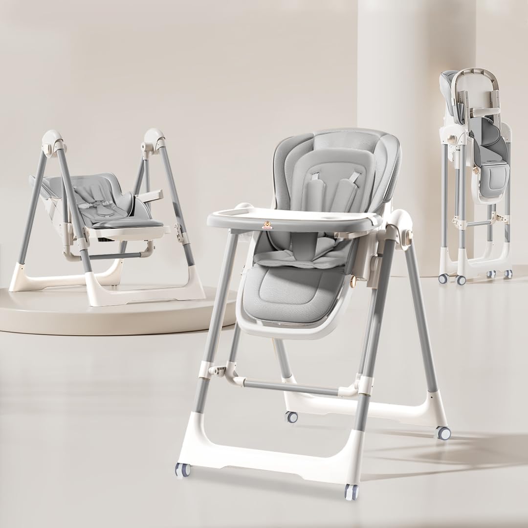 Infantso SWINI (5-in-1) Multifunctional Baby High Chair with Swing for Baby, Adjustable Height, Dual Tray, Reclinable Backrest & Footrest | Baby Feeding Chair for 6 Months - 5 Years Kids, Portable & Foldable-image-43