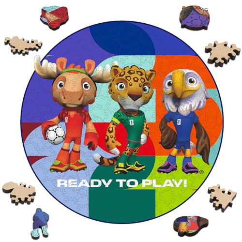 Image of FIFA World Cup 2026 Mascot Wooden Jigsaw Puzzle for Kids & Adults, USA - Canada - Mexico Mascot 200 Pieces, Unique Shape Puzzle, Officially Licensed, Sports Gift for Fans, 5MM Thick