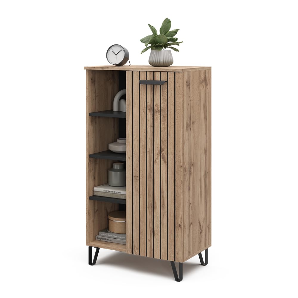 Vicco Aparador Amber, Roble Wotan, 35 x 110 cm | con 1 puerta, con compartimento de almacenamiento adicional