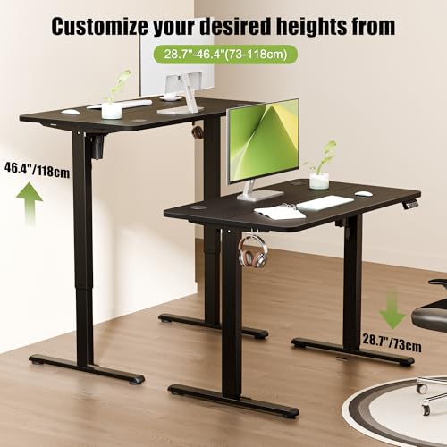 Image of ERGOMAKER Electric Standing Desk 100x60cm (39.4 inchx23.6 inch), Height Adjustable Sit Stand Desk with Splice Board for Home Office, Computer Desk Memory Preset (Black Frame + Black Desktop)