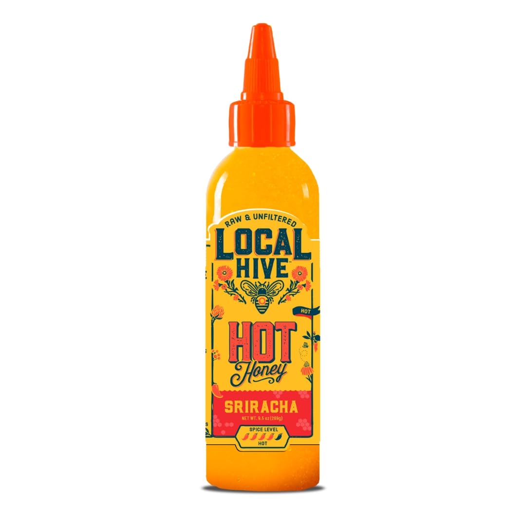 Local Hive Sriracha Hot Honey – 9 oz, Sweet & Spicy, Natural Raw Honey with Hot Pepper Blend for Drizzling, Dipping, Tacos, BBQ, Grilling, and Cooking
