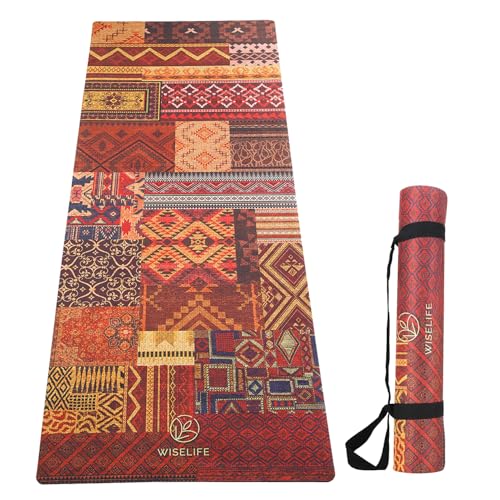 Image of Wiselife Microfiber & Natural Rubber Yoga Mat + Carry Strap | 5MM | Extra Large Extra Wide | Anti skid Anti slip for Yoga & Workout (Marrakesh)