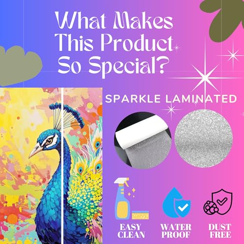 Image of Peacock Painting Set of 5 Sparkle Laminated MDF Big Size Wall Art | Peacock Wall Painting for Living Room, Bedroom, Home and Office