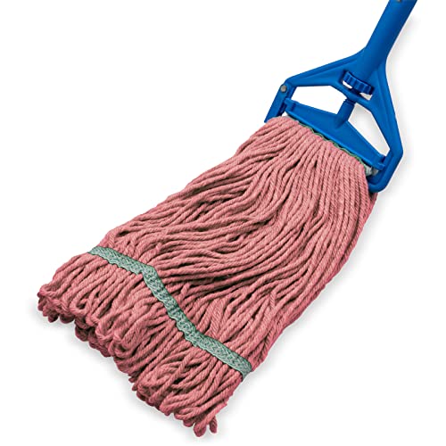 Image of SPARTA Flo-Pac Acrylic Mop Head, Loop-Ended, Narrow Band with 1 inch Green Band for Organized Cleaning, Medium, Red, (Pack of 12)