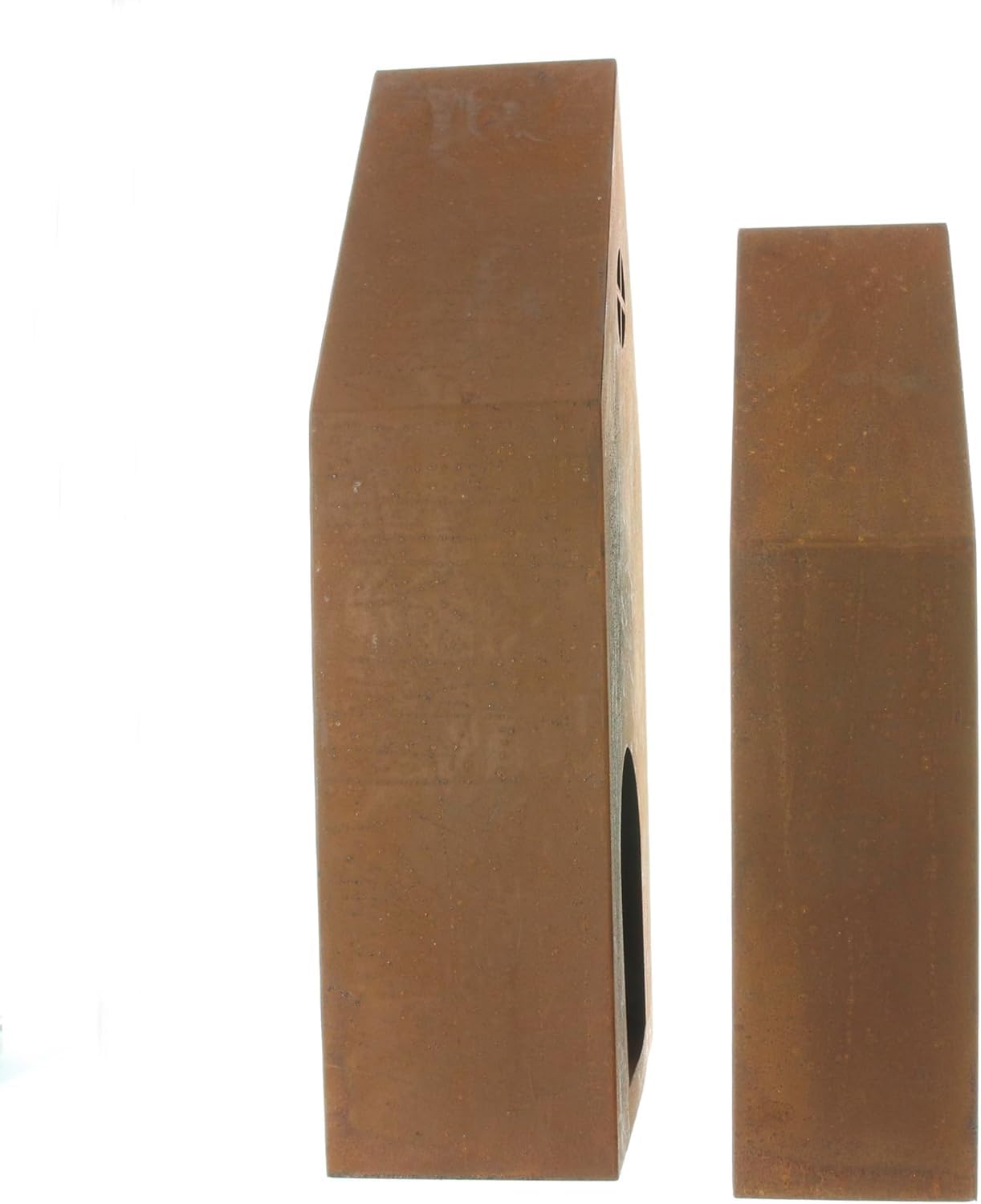 2X Windlicht Haus aus Metall mit Echt Rost Finish, Kerzenhalter 45 + 55 cm hoch, Dekohaus, Garten-Deko für Draußen