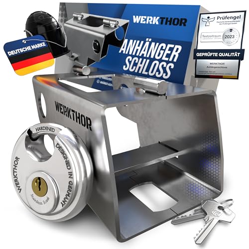 WERKTHOR Candado para remolque, universal, antirrobo, acoplado y desacoplado, de acero inoxidable, cerradura para remolque, cerradura para remolque, cerradura de llave