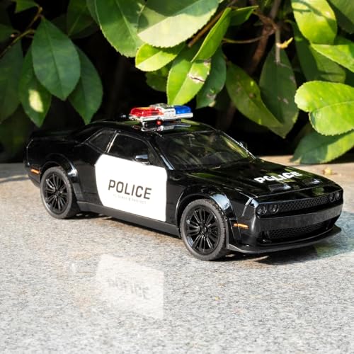 Image of WORSHIPER 1:24 Dodge Challenger SRT Hellcat Police Toy Diecast Collectible Toy with Lights and Sounds Decoration Model Car Gift for Kids [Black-Color]