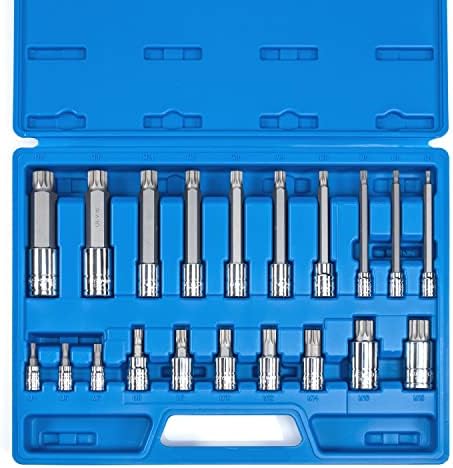 NEIKO 10057A XZN Triple Square Bit Set, 20-Piece Set, Spline Socket Set, Extra Long 4” Triple Square Socket Set, 4mm to 18mm, 12 Point Socket Set Tamperproof, Square Drive Socket Bit, S2 & Cr-V Steel