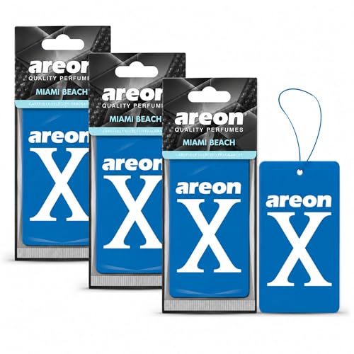 Image of AREON X Miami Beach Hanging Car Air Freshener - Long Lasting Hanging Fragrance for Car Interior - Stylish Hanging Air Freshener - Premium Fragrance Card Freshener with Easy to Use Design (Pack of 3)