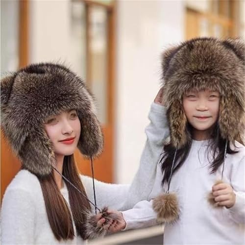 Raccoon Tail Fur Parent-Child Plush Hat,Thick Raccoon Tail Hat for Kids Adults,Cute Faux Fur Plush Winter Warm Beanie Cap2
