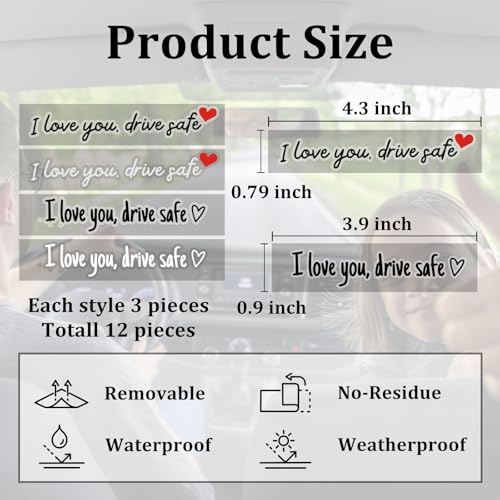 Image of 12Pcs I Love You Drive Safe Mirror Stickers, Cute Car Stickers for Women, Vinyl Waterproof Car Decals for Rearview Mirror Window Windshield, Funny Show Love Sticker for Auto Accessories (Mixcolor)