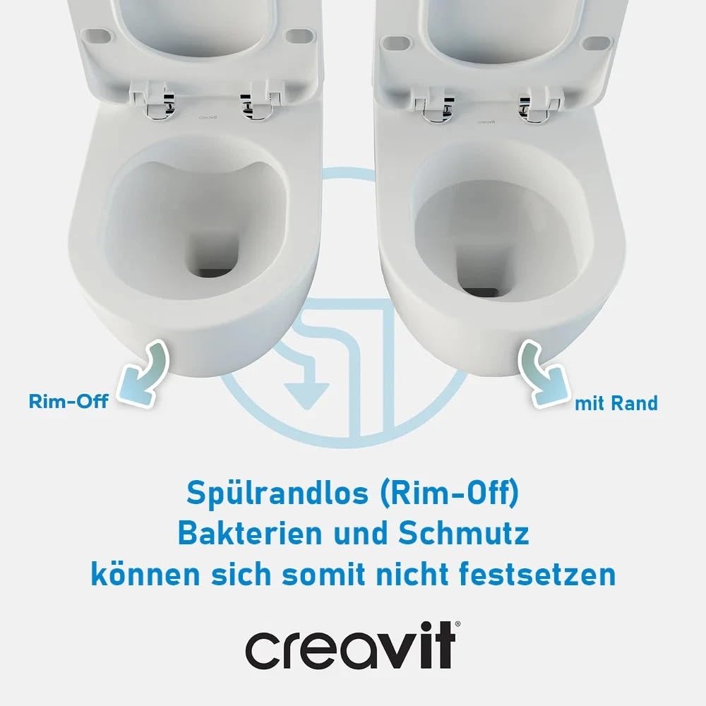Creavit FREE Dusch WC Komplettanlage spülrandlos–Wandhängend Hänge WC/Taharet/Bidet mit Warm-/Kaltwasser oder ohne Bidet,antibakterielle Keramik (mit Bidet + Armatur Warm- & Kaltwasser)