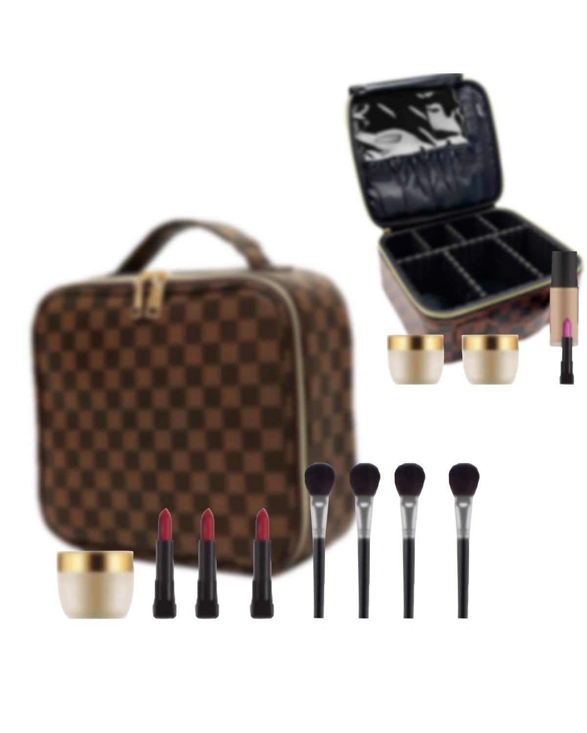 Checkered Makeup Bag, Portable Makeup Bag with Adjustable Partition, Cosmetic Bags for Women Toiletry Travel Organizer Portable Make Up Bags for Christmas Birthday Gifts