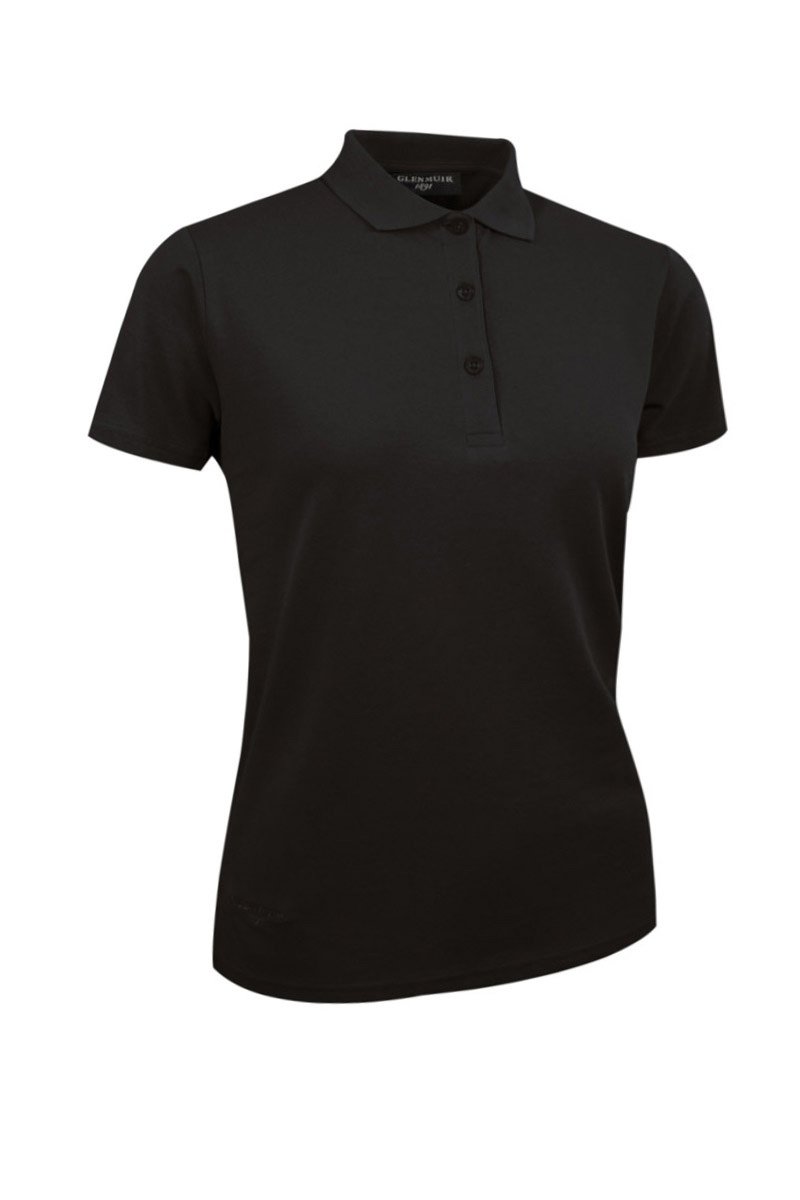 Glenmuir Sophie Shaped Fit Cotton Ladies Polo Golf Shirt (XL, Black)