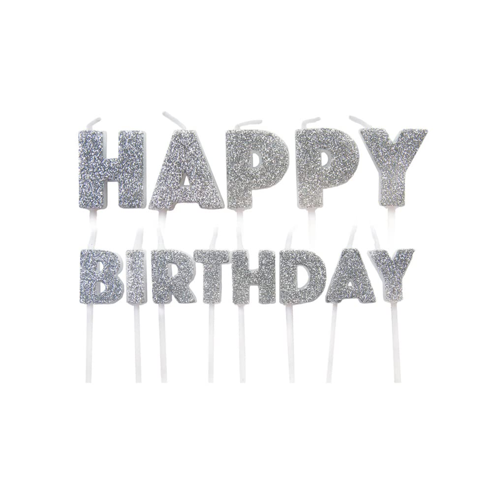 Anniversary House Happy Birthday Candles for Cakes, Silver Glitter, Pack of 13, Celebration Cake Topper Decoration, 7 Centimeters, AHC231 โ image 1