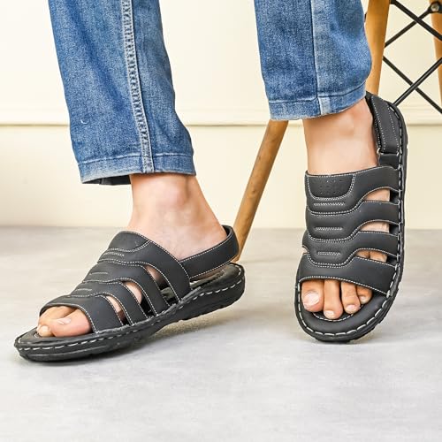 Image of Centrino Sandal for Men | Grip Insole for Stability | slippers /sliders for men |mens sandals casual | sandals for men|Modern Look with Straps | Comfortable Footwear (9265)