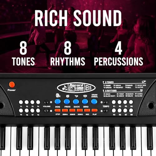Image of MiniExplorer Kids Piano Keyboard with Mic | 37 Keys, 8 Rhythms, 8 Tones & 6 Demo Songs | Electronic Musical Toy for Boys & Girls Age 2-5 | Educational & Recording Keyboard for Beginners