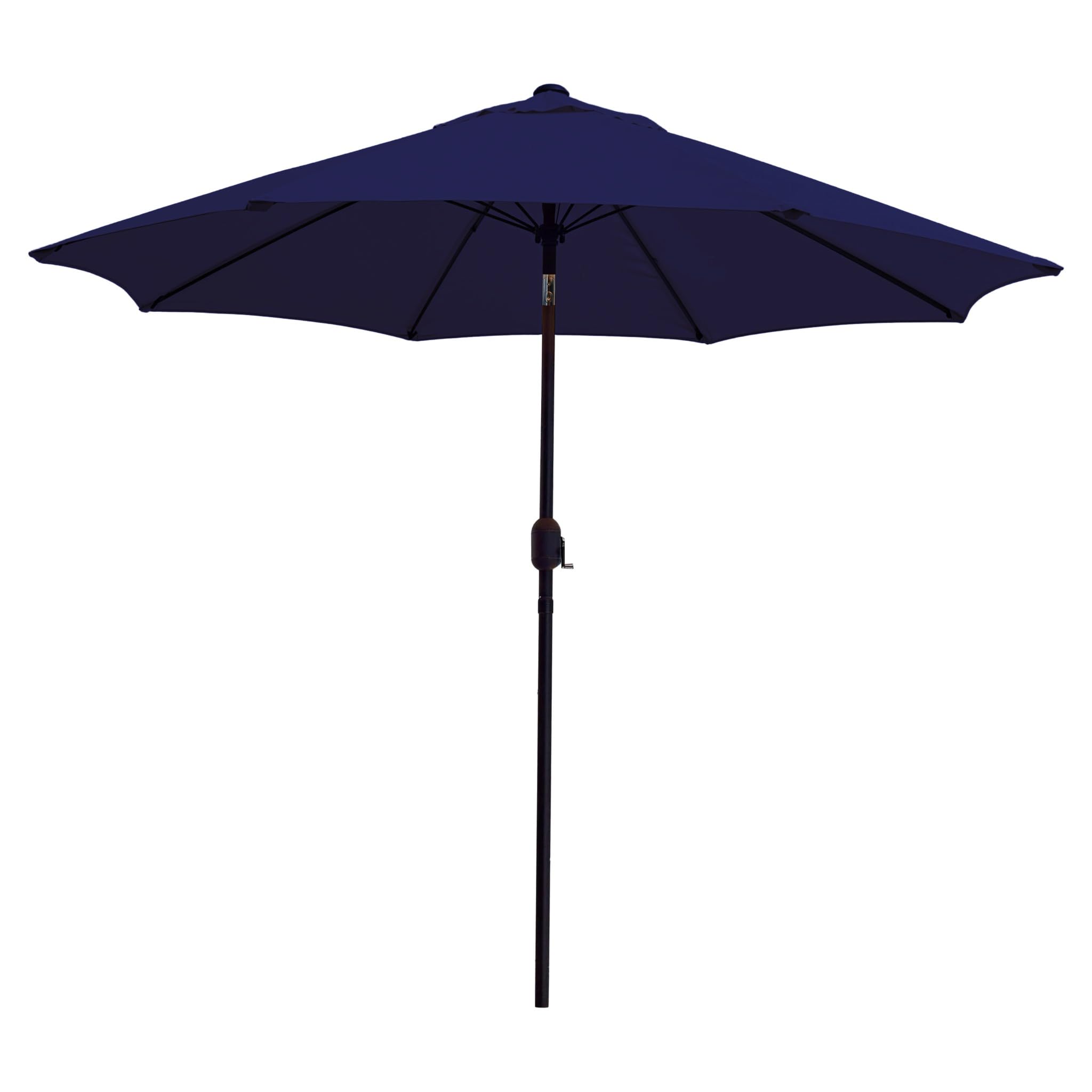 2.7m Wind Up Parasol – Tilt and Crank Mechanism - Polyester Canopy – Stylish Garden Umbrella in Green, Blue, Terracotta, Grey or Beige. (Navy)