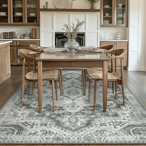 GENIMO 8x10 Area Rugs for Living Room, Machine Washable Low Pile Rugs, Non Slip Vintage Rug for Bedroom, Dining Room, Home Office, Kitchen, Medium Gray - Image 3
