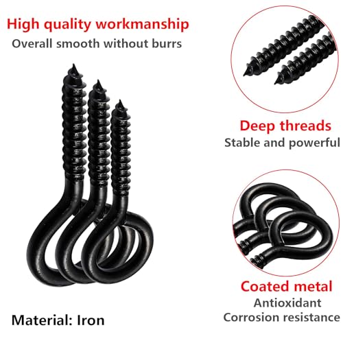 Qrity 20 PCS Eyelet Screws, Eyed Screw Hook 45mm, Self Tapping Screws, Tightening Screw, Ring Screw, Ceiling Hook, Eyebolt - Image 3