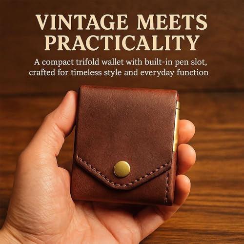 Multifunctional Handmade Leather Wallet for Men, Vintage Handmade Leather Wallet, Multifunctional Compact Trifold Wallet with Pen Slot, Leathers Business Card Holder Compact Wallet, Daily Carry(2PCS)4