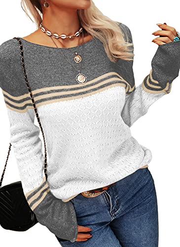 Image of Danedvi Womens Fall Fashion 2026 Sweaters Colorblock Lightweight Striped Crewneck Winter Trendy Pullover Tops