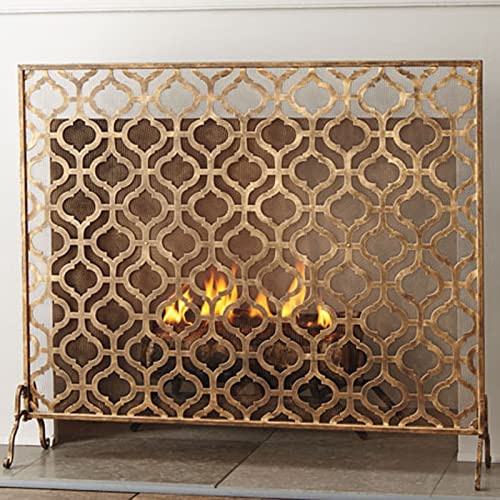Fireplace Screen, Antique Brass Decorative Cover, Single Panel Rectangular Design